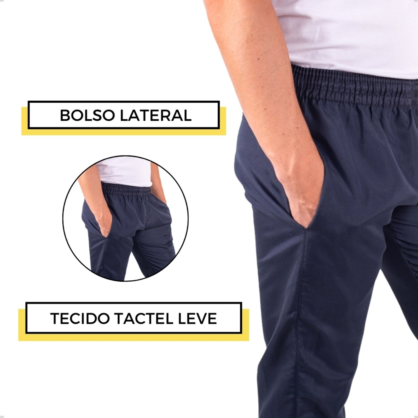 Vista 3 Calça Tactel Basica Masculina Reta Treino Academia Estilo Frent's azul/azul marinho Frent's azul/azul marinho
