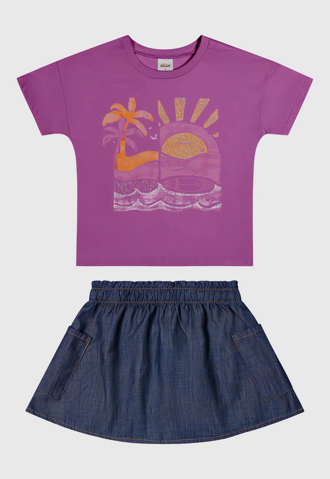 Infantil – Conjunto 2pçs Manga Curta Elian Blusa E Saia Rosa