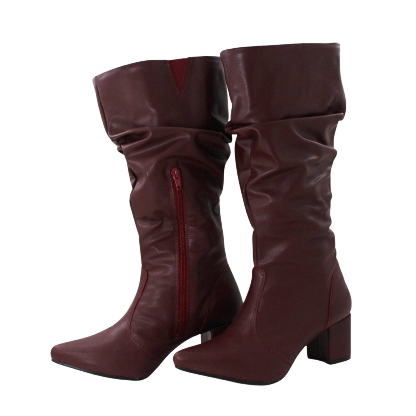 Bota Feminina Sloutchy Lirom Bico Fino Salto Grosso Cano Sanfonado Bordô