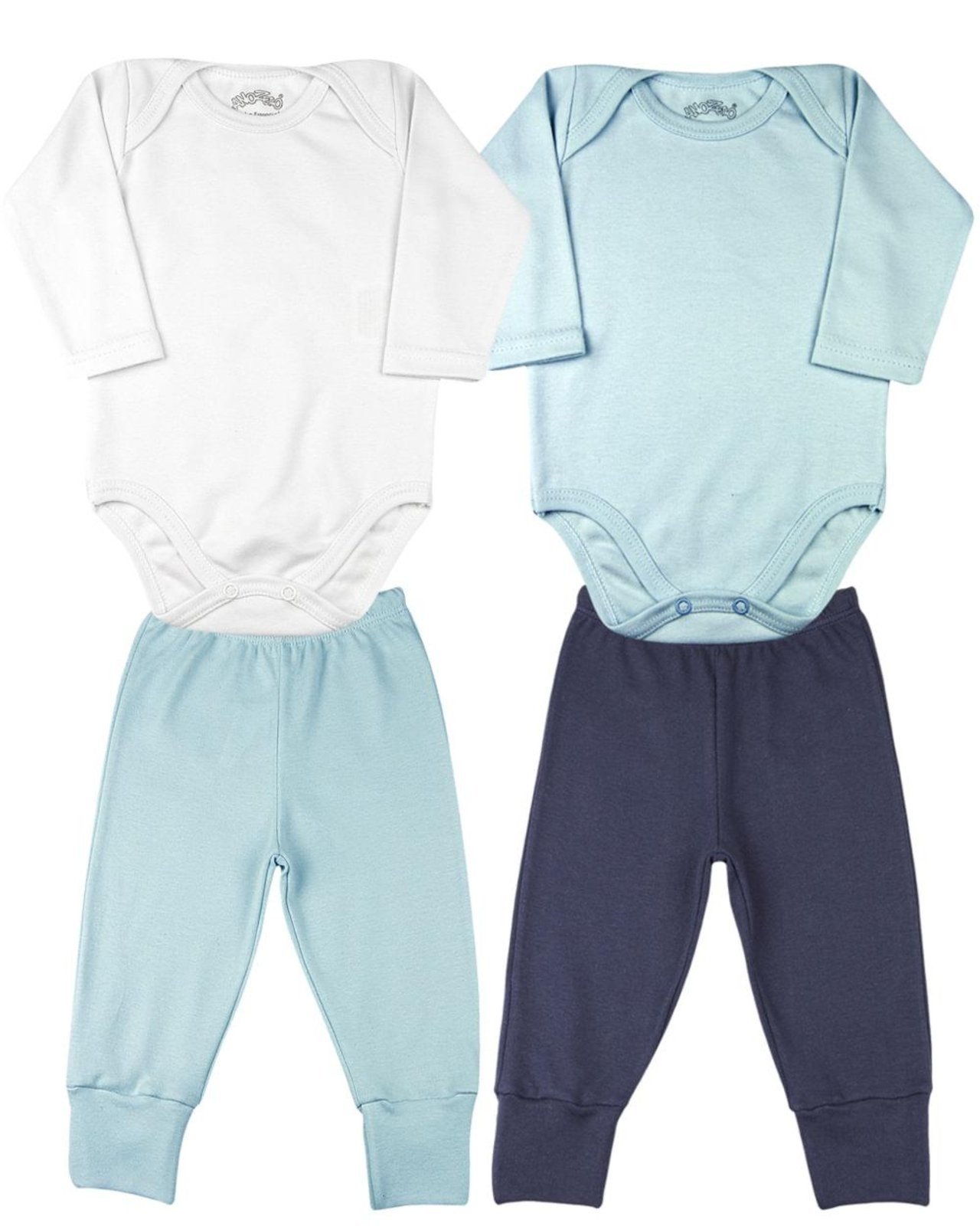 Infantil – Kit 4 Peças Com 2 Body + 2 Calça Suedine Algodão Azul