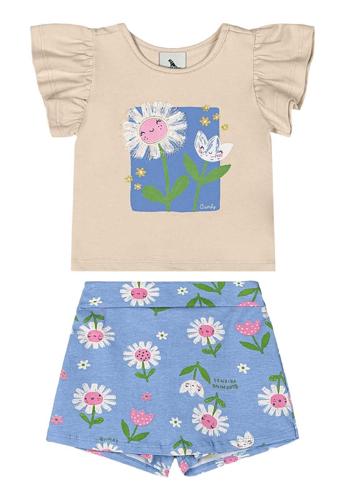 Infantil – Conjunto Blusa e Short-Saia Quimby Bege