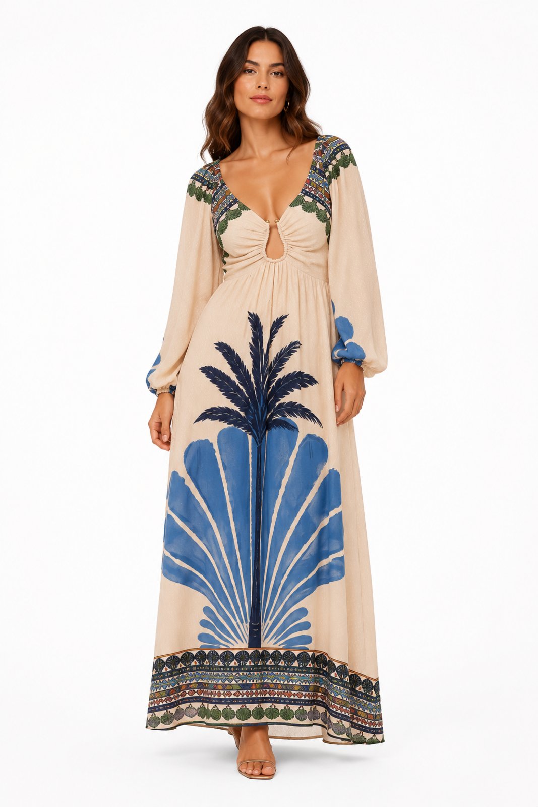 Vestido Longo D Bell Outlet Fashion Palmeira Azul