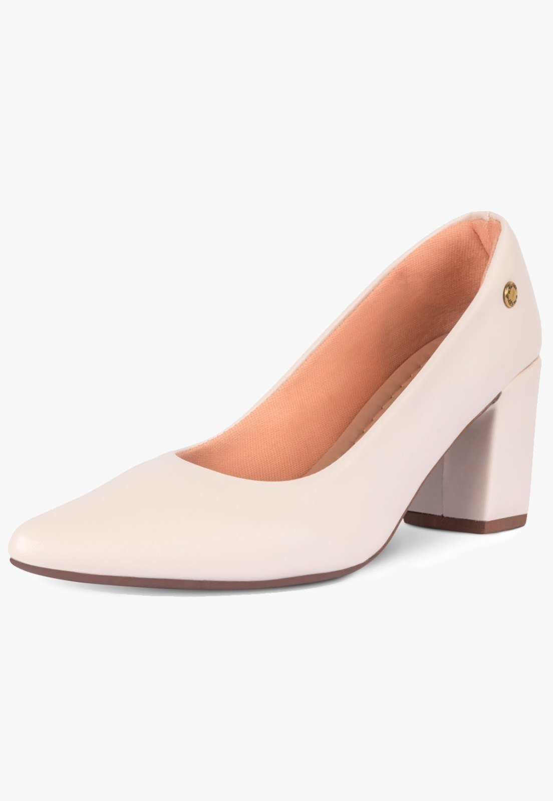 Scarpin Feminino Takata Salto Alto Grosso Bloco Bico Fino Off-White Branco
