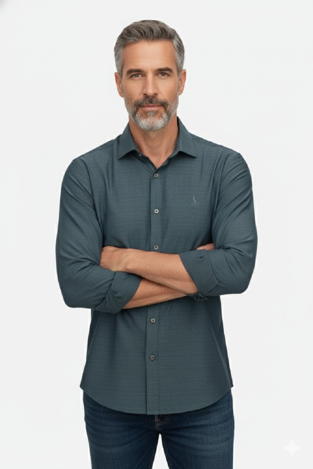 Camisa Manga Longa Amil Bard Modelagem Slim Tecido Passa Fácil 1863 Chumbo