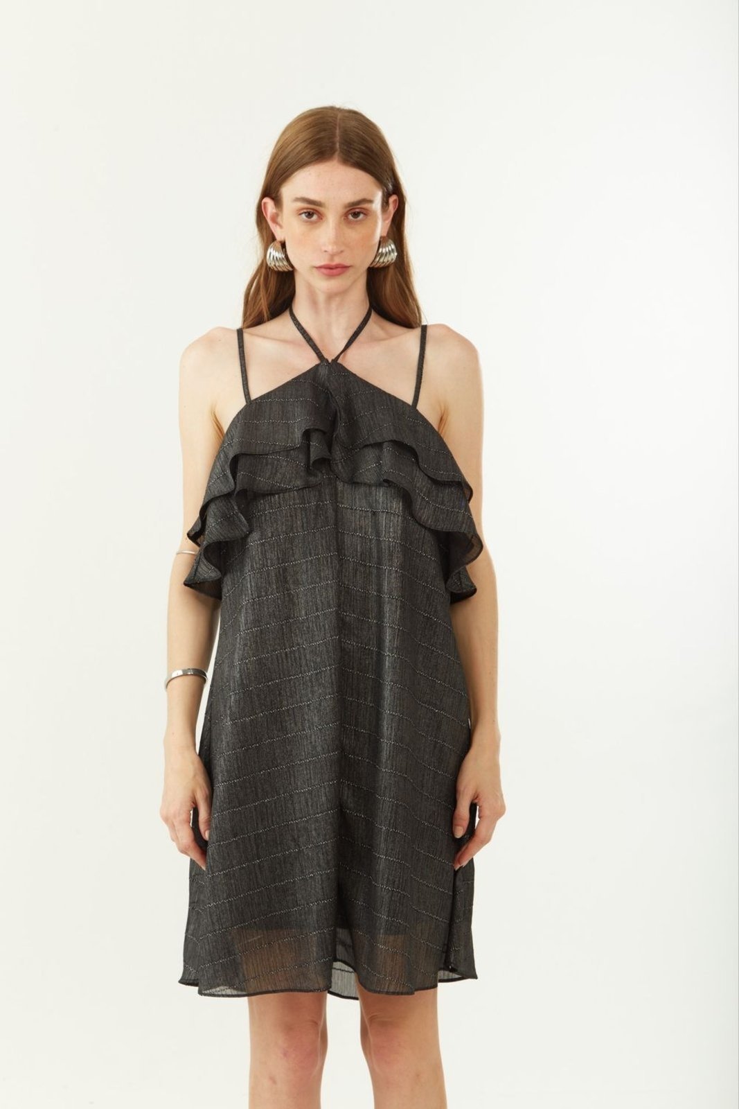 Vista 3 Vestido Zinco Solto Decote Reto Com Alça Curto Zinco preto