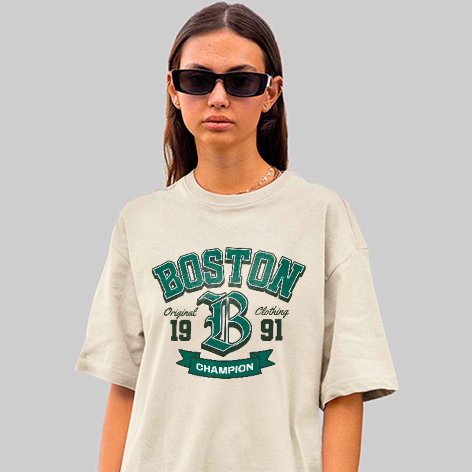 Camiseta Oversized Premium Boston 1991 Varsity College Street Unissex Off White