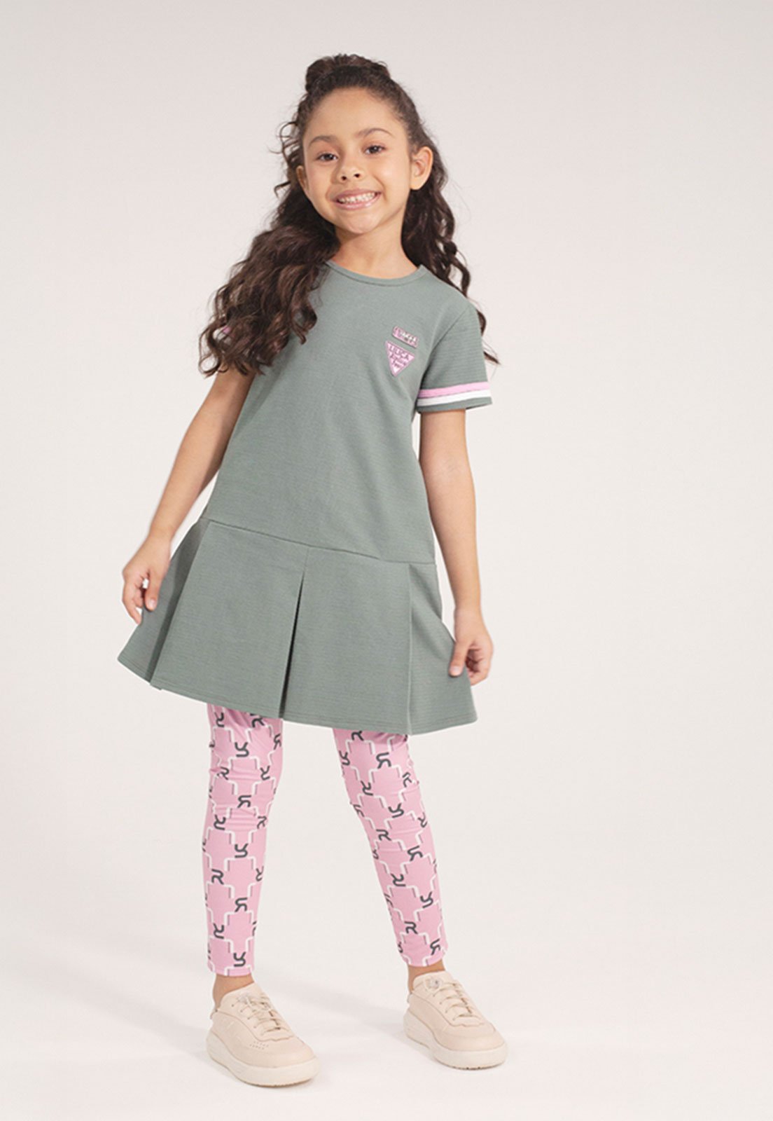 Infantil - Vestido Lilica Ripilica Godê Detalhe Listrado Verde