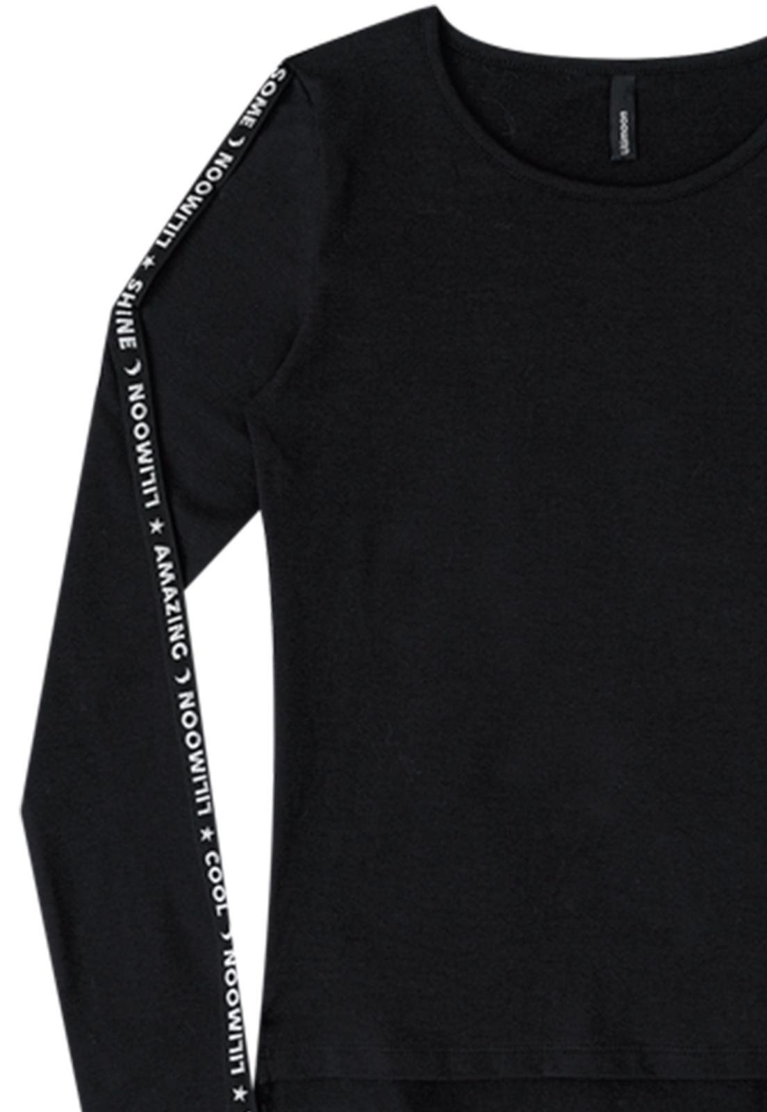 Vista 3 Infantil - Blusa ML Cotton Estampa Traseira Lilimoon preto Lilimoon preto