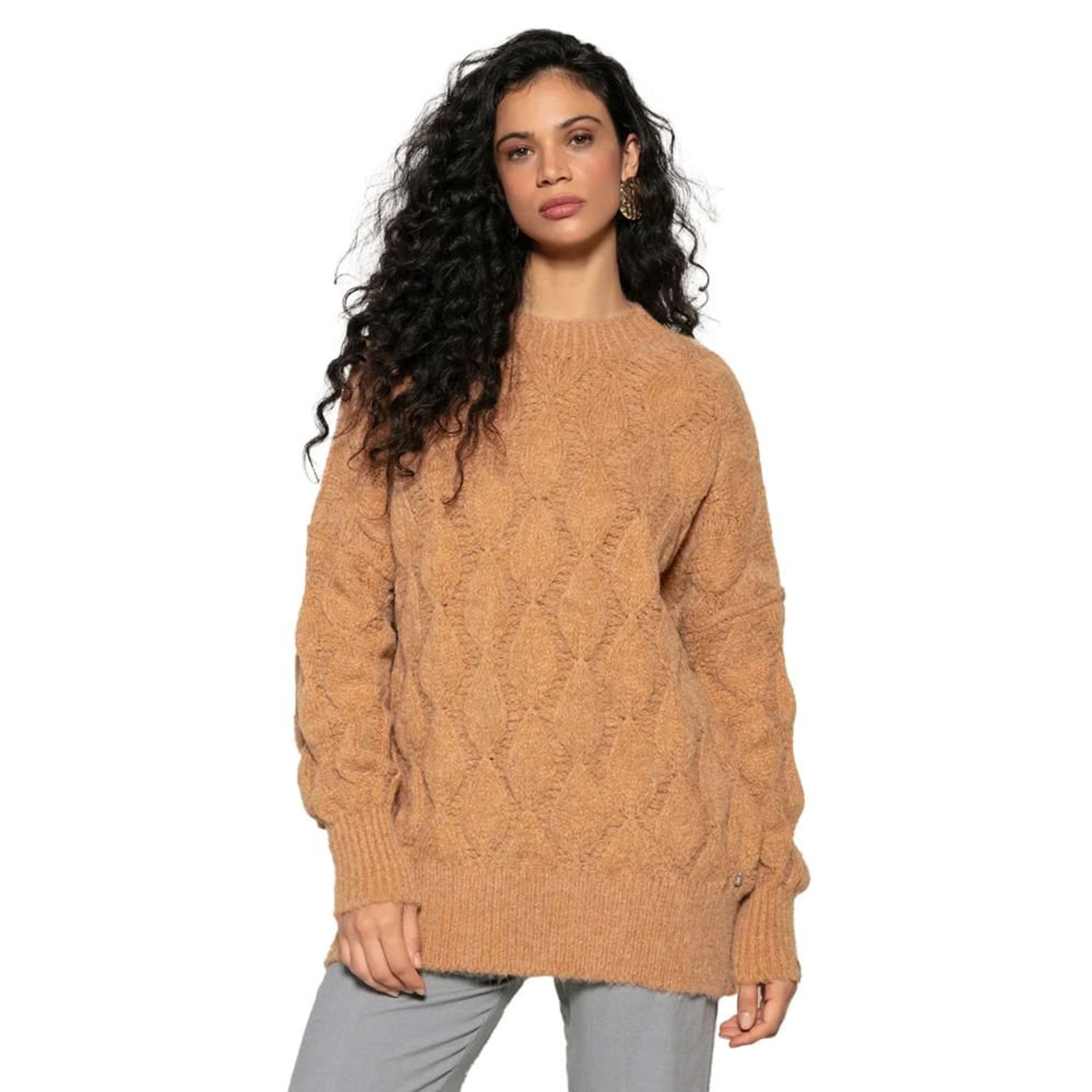 Blusa Feminina Biamar Alongada Texturas Caramelo