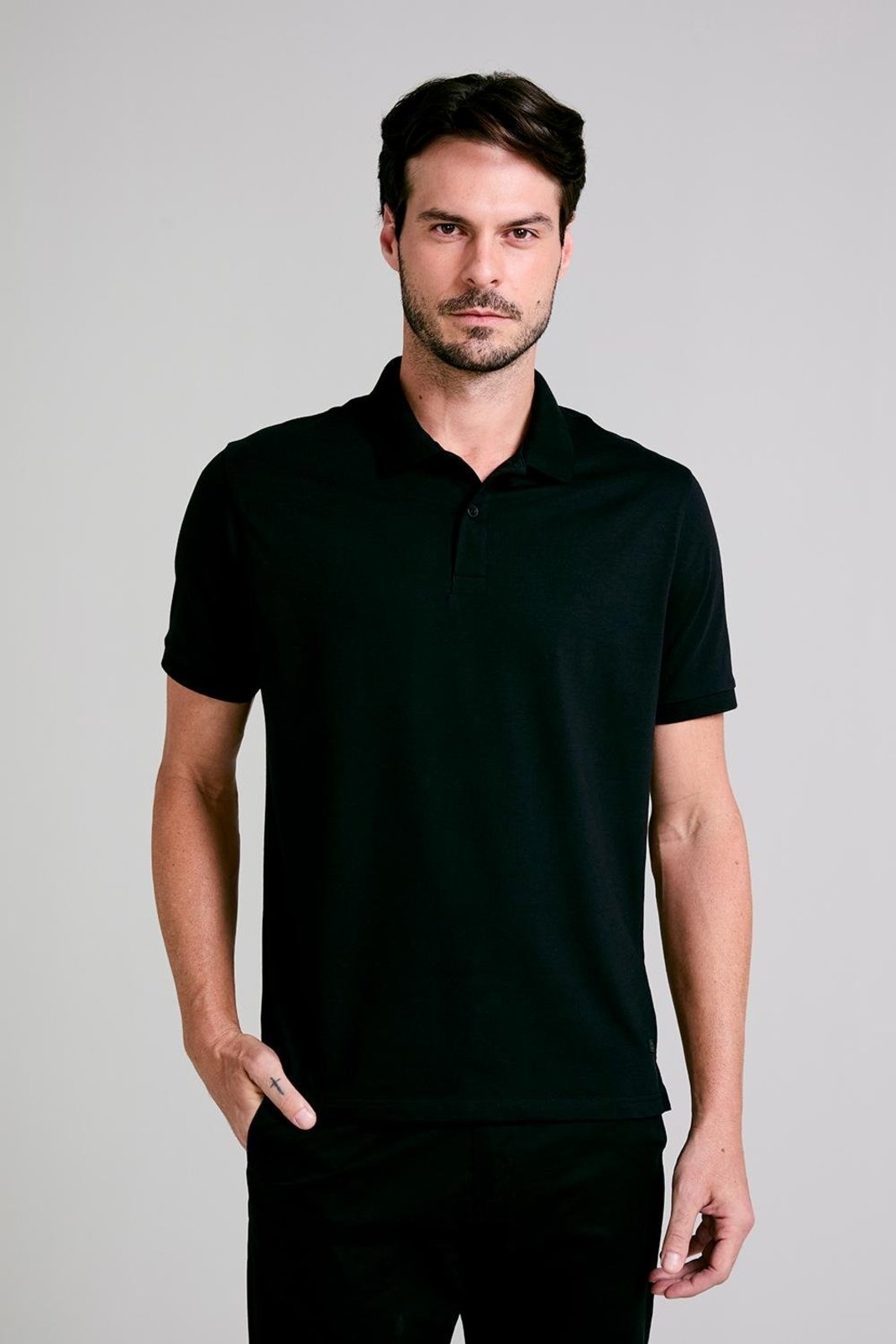 Camisa Polo Básica Malha Premium Comfort, HS5053 Preto