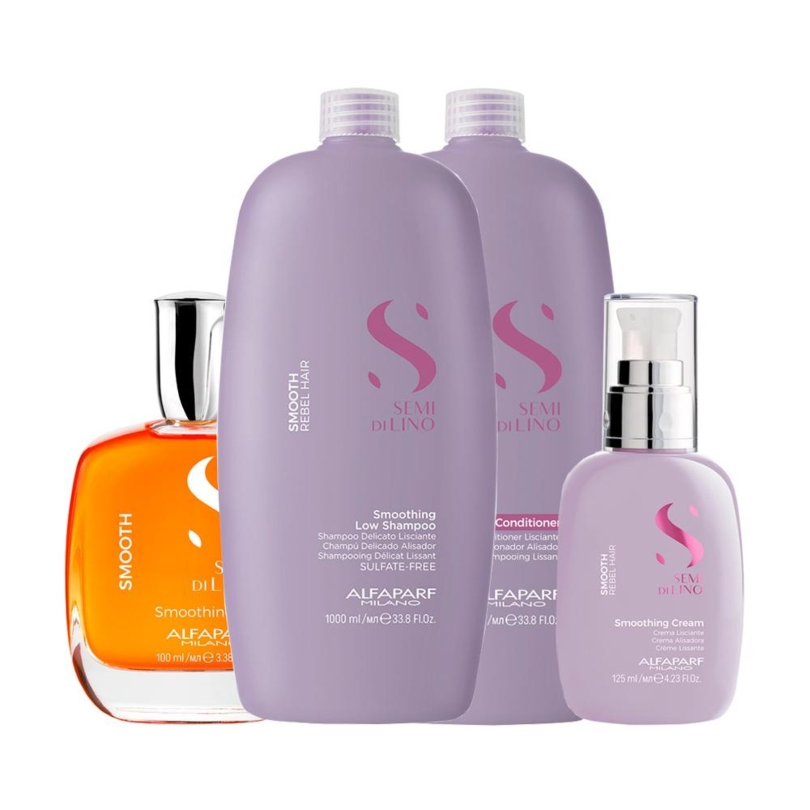 Alfaparf Semi Di Lino Smooth Shampoo, Cond, Creme e Óleo