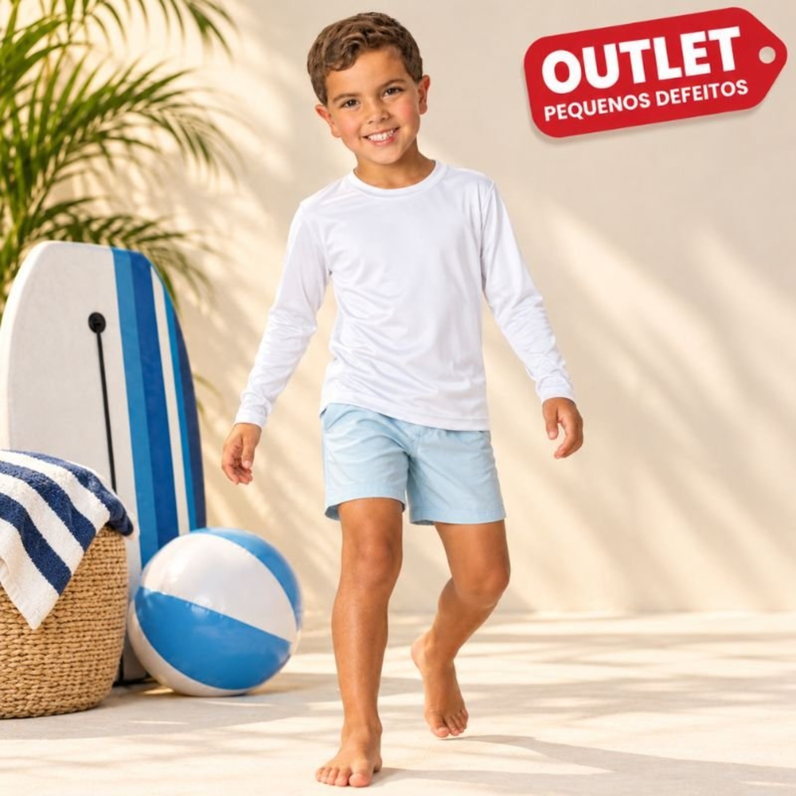 Infantil - Outlet Camiseta Uv Pequenos Defeitos Unissex Verão Branca