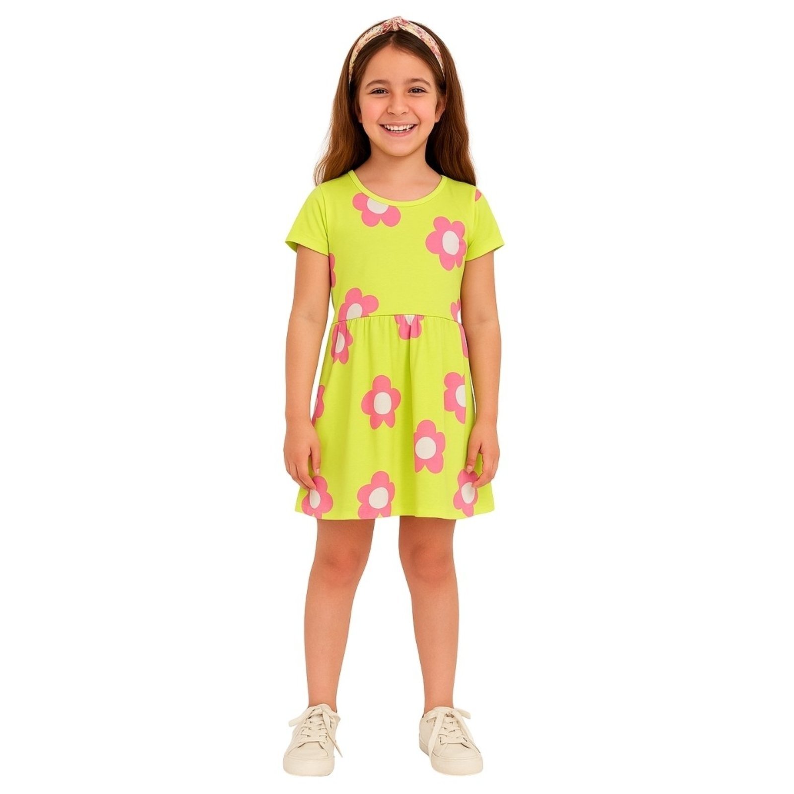 Vista 2 Infantil - Vestido Brandili Manga Curta Flores Lima verde Brandili verde