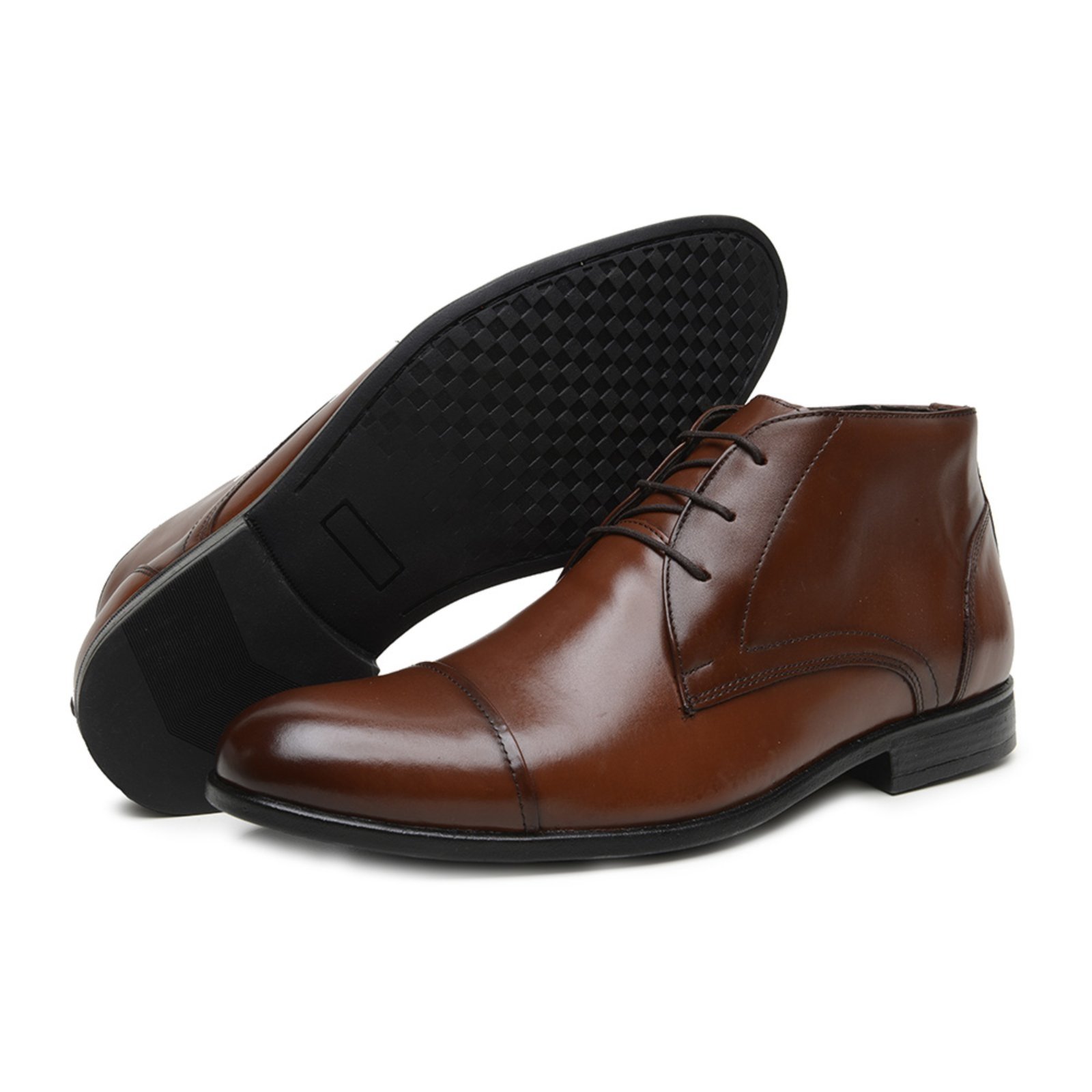 Bota Masculina Social Anna Andrade Couro Sapato Brogue Cano Médio Urbano Amarrar Tendência Marrom
