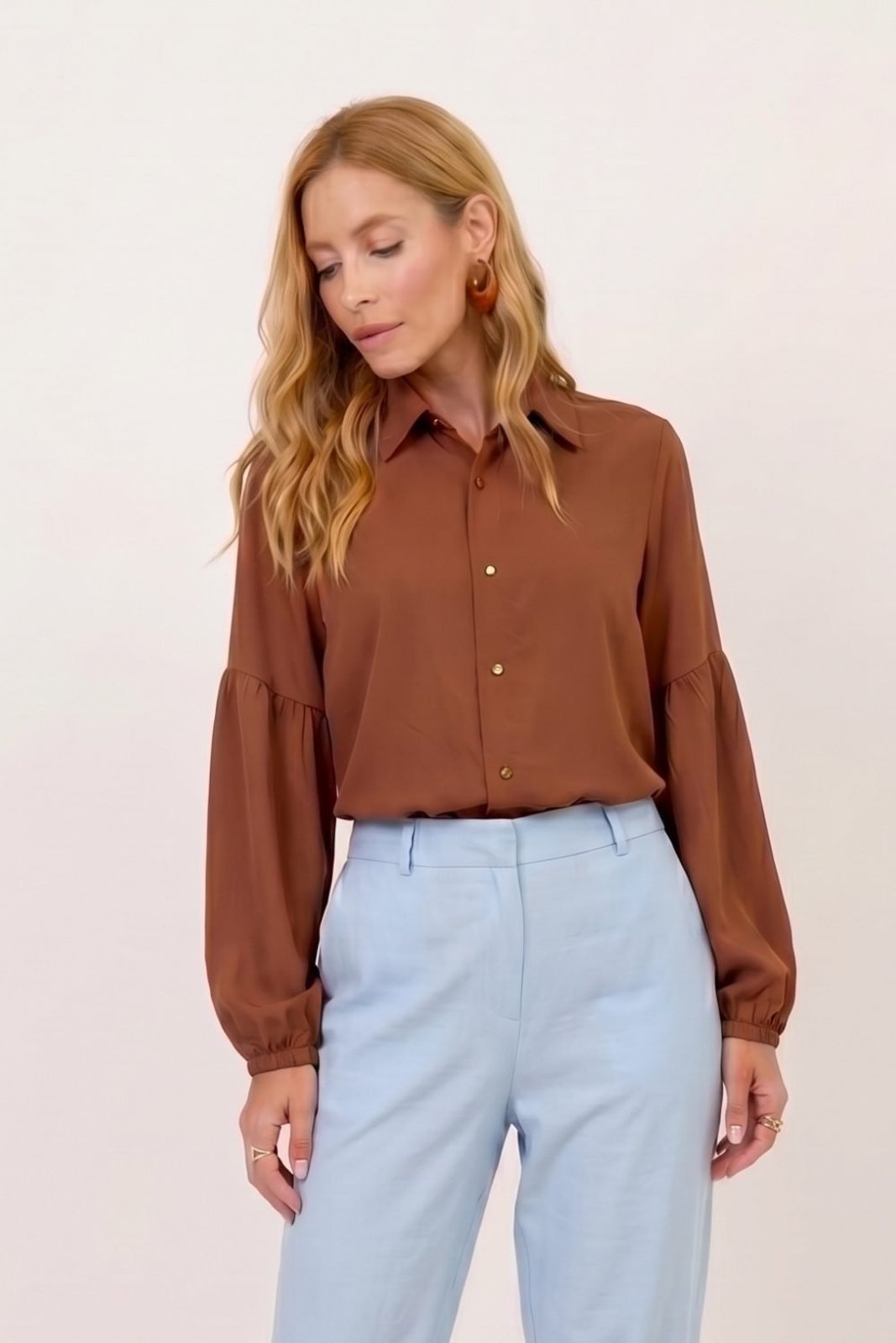 Camisa Vanibele Crepe Marrom