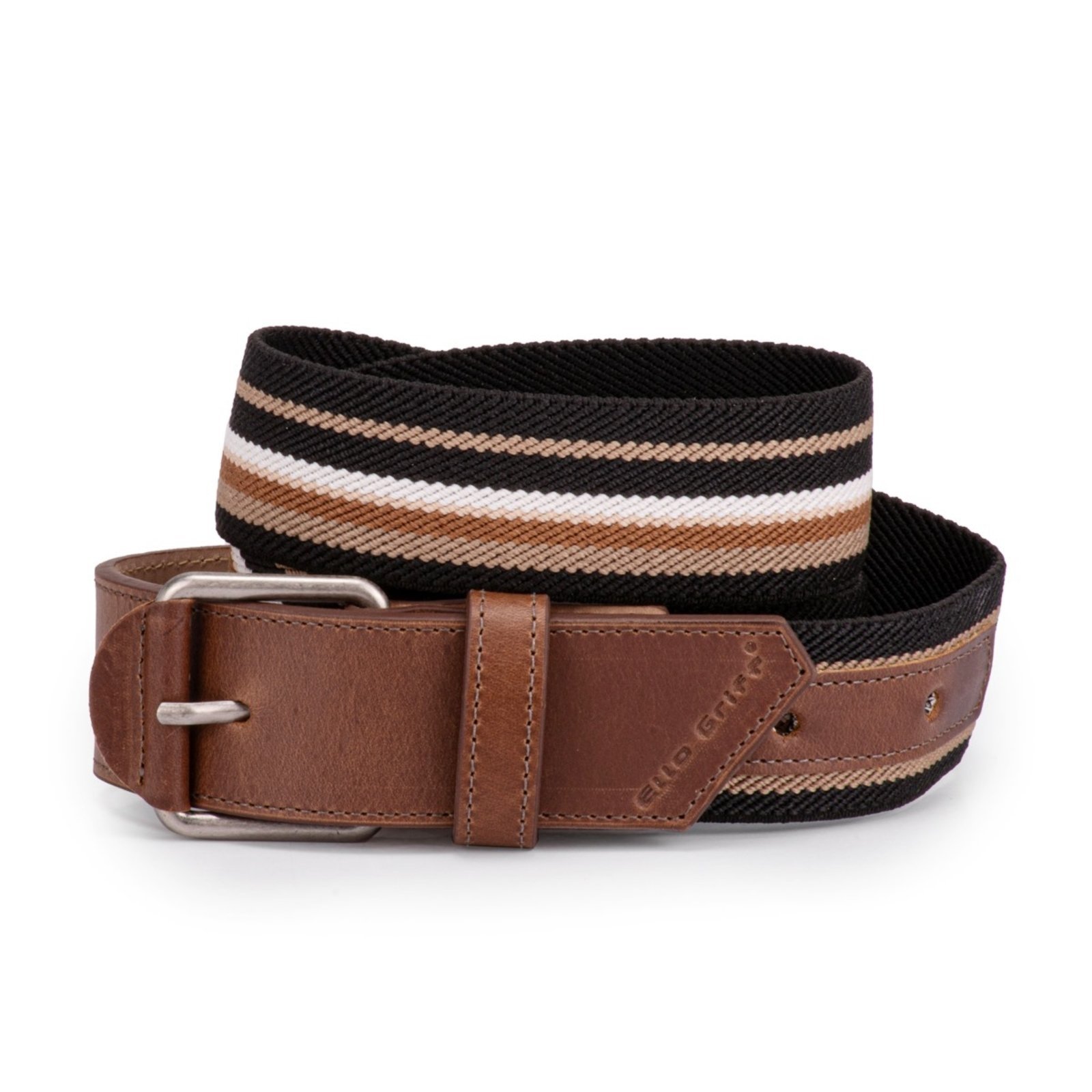 Cinto Masculino Couro Legítimo Elástico Esportivo Plus Size Ello Griff listrado/marrom