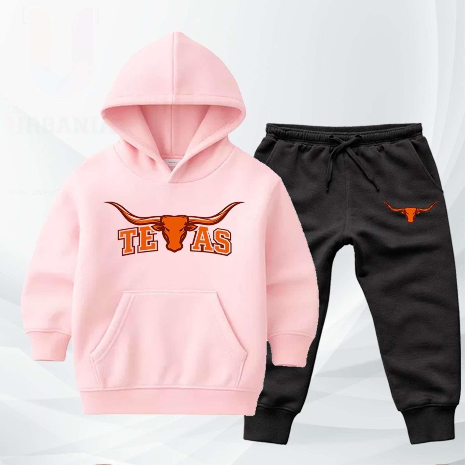 Infantil - Conjunto Moletom Urbania Moleton escola volta as aulas Canguru Fechado com Bolso e Capuz Rosa Claro estampa texas