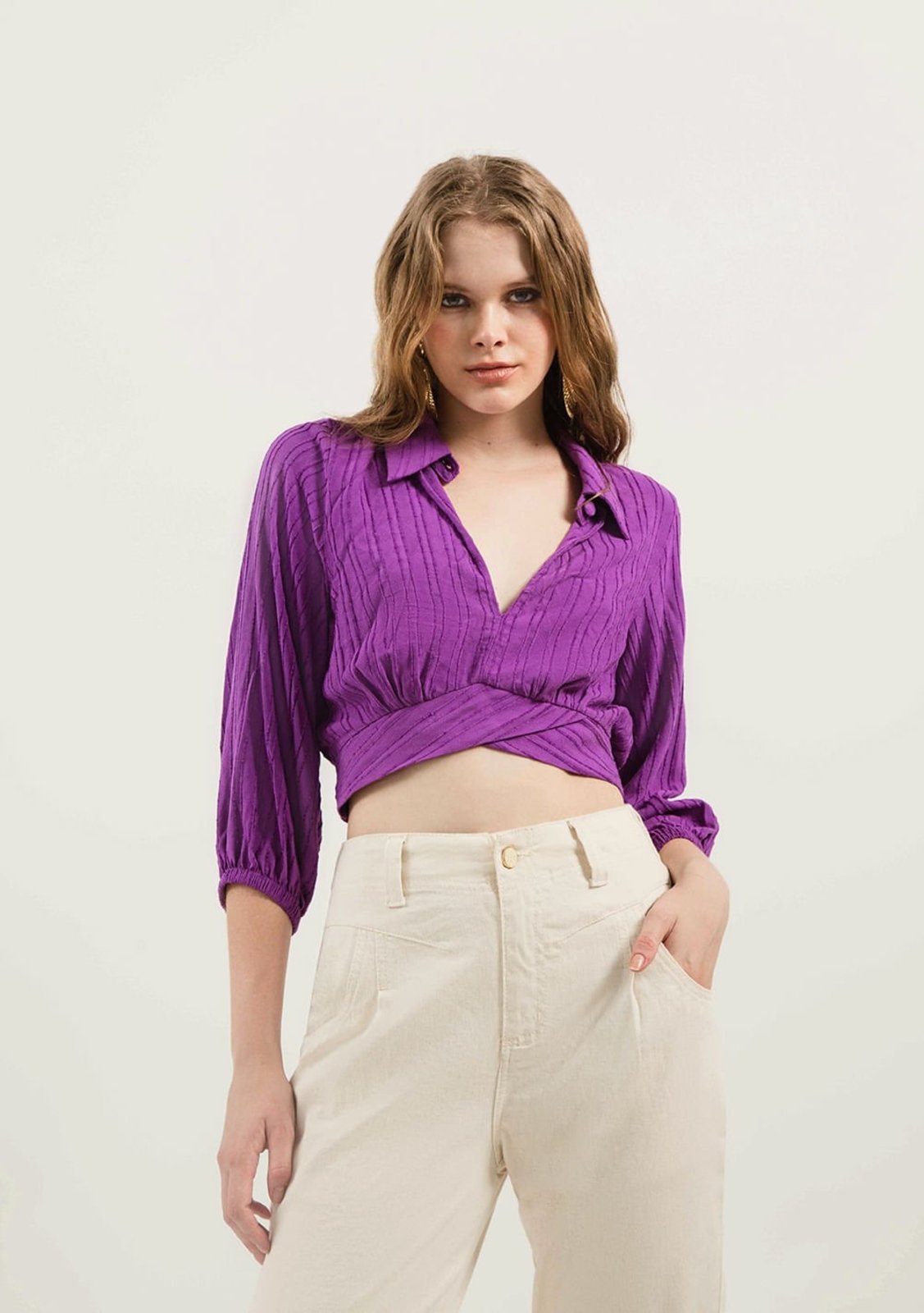 Vista 2 Camisa Zinco Manga Longa Com Transpasse roxo Zinco roxo