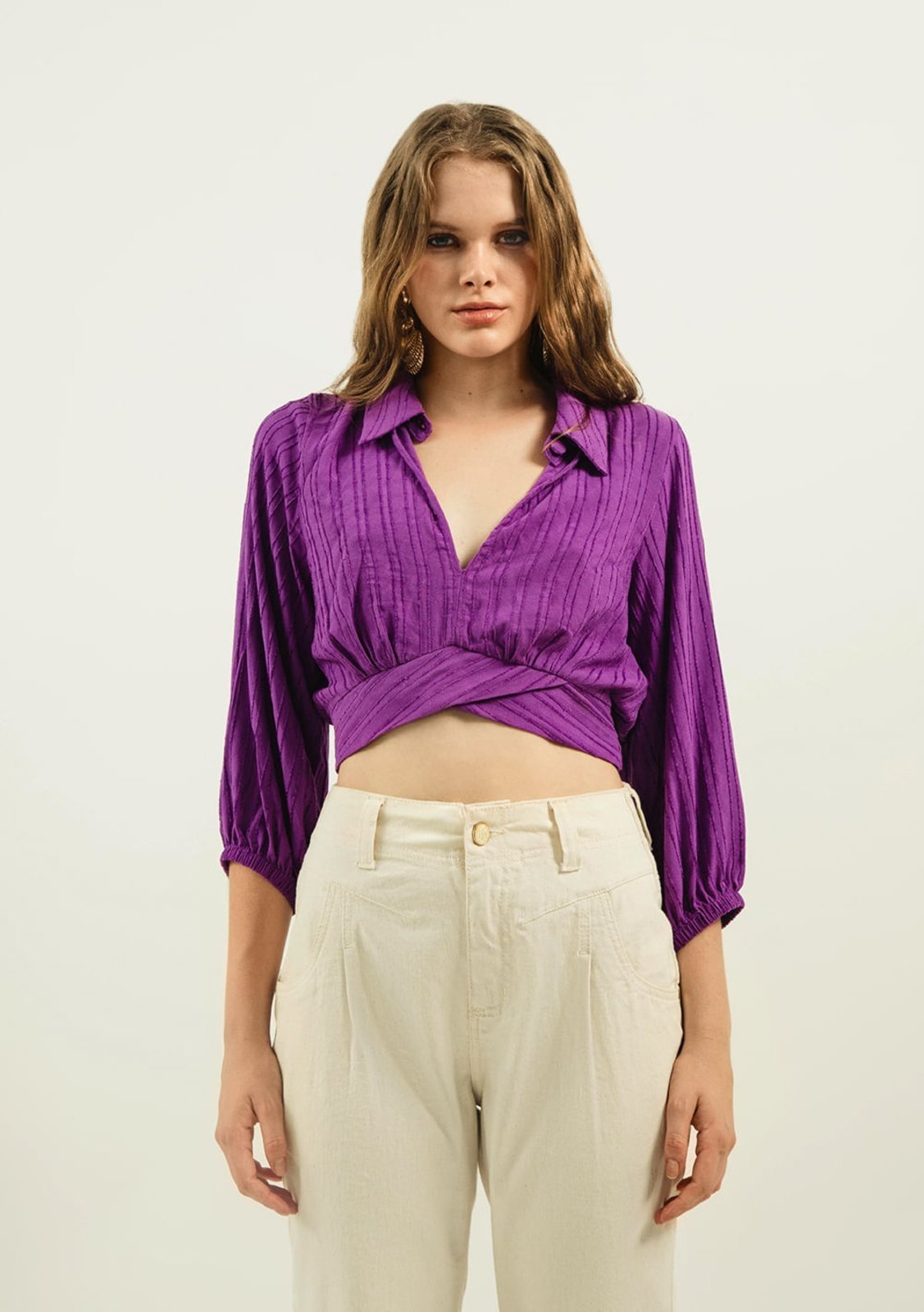 Vista 3 Camisa Zinco Manga Longa Com Transpasse roxo Zinco roxo