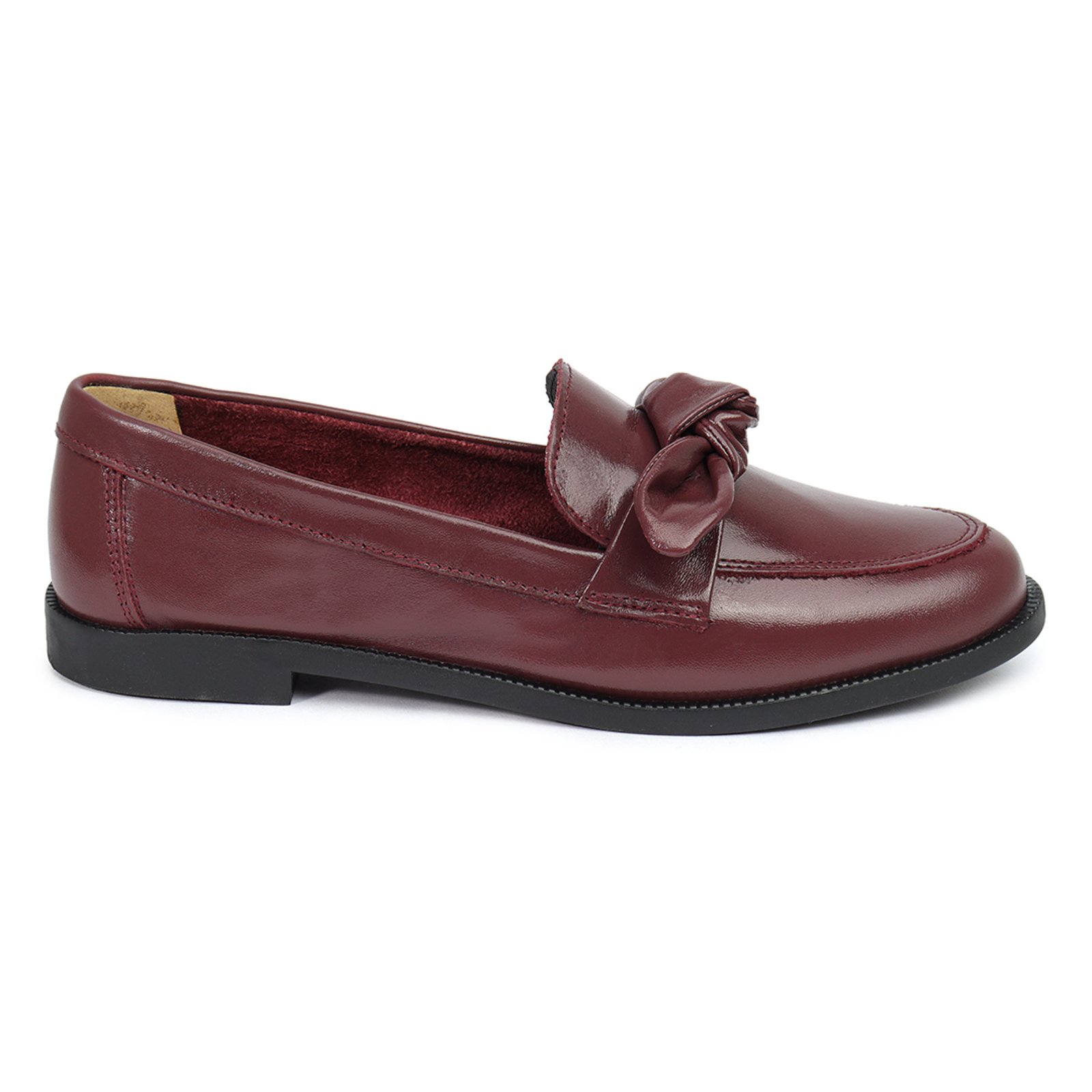 Sapato Mocassim Loafer Amarena Couro Açaí Gravata Laço