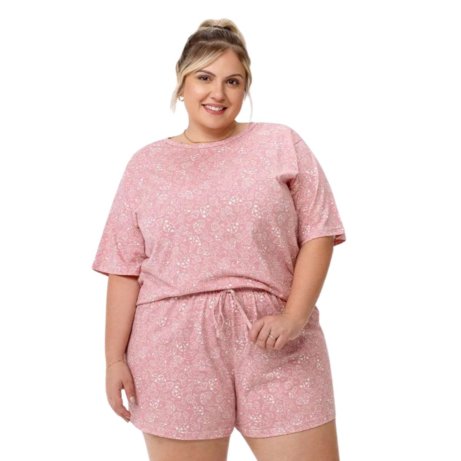 Pijama Cropped Manga Curta e Short Plus Size Zee Rucci