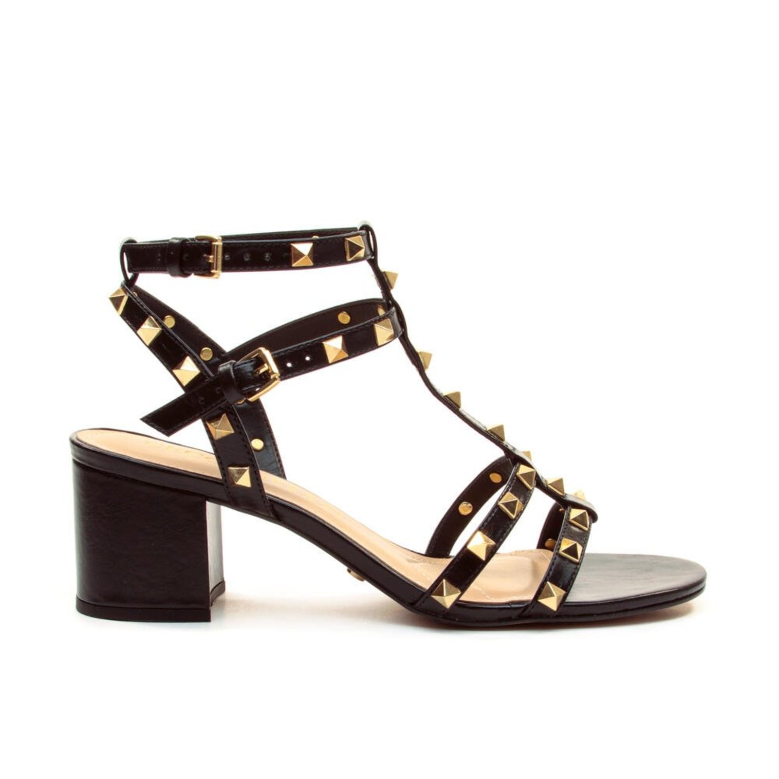 Sandália Couro Preto Salto Bloco Médio Cecconello 3033001-2