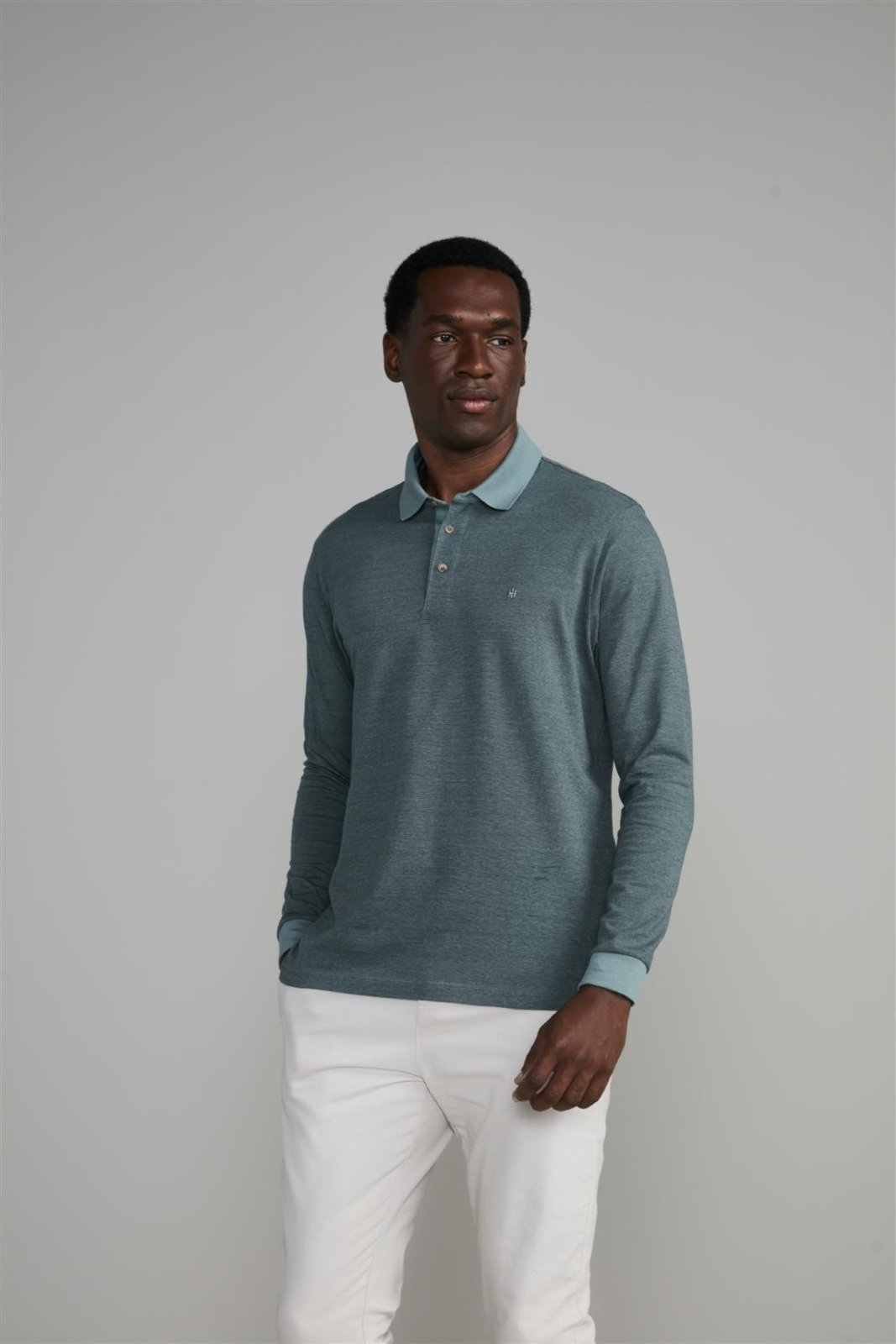 HIGHSTIL Camisa Polo Manga Longa Malha Comfort - Verde Floresta / Verde Malva