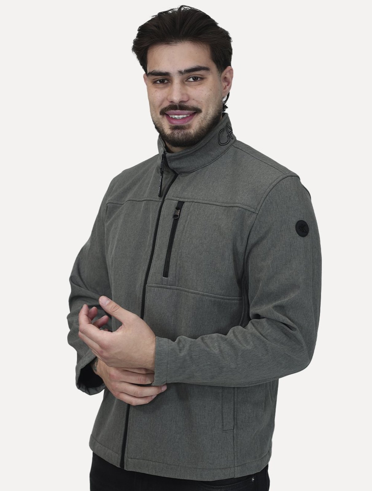 Jaqueta Calvin Klein Masculina Basic FullZiper Aquaguard Cinza Claro