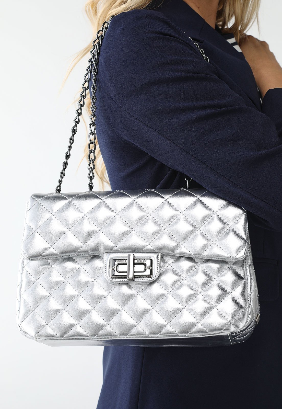 Vista 2 Bolsa Feminina Maria Milão Matelassê Metalizada cinza/cobre/prata/prata velho cinza/cobre/prata/prata velho