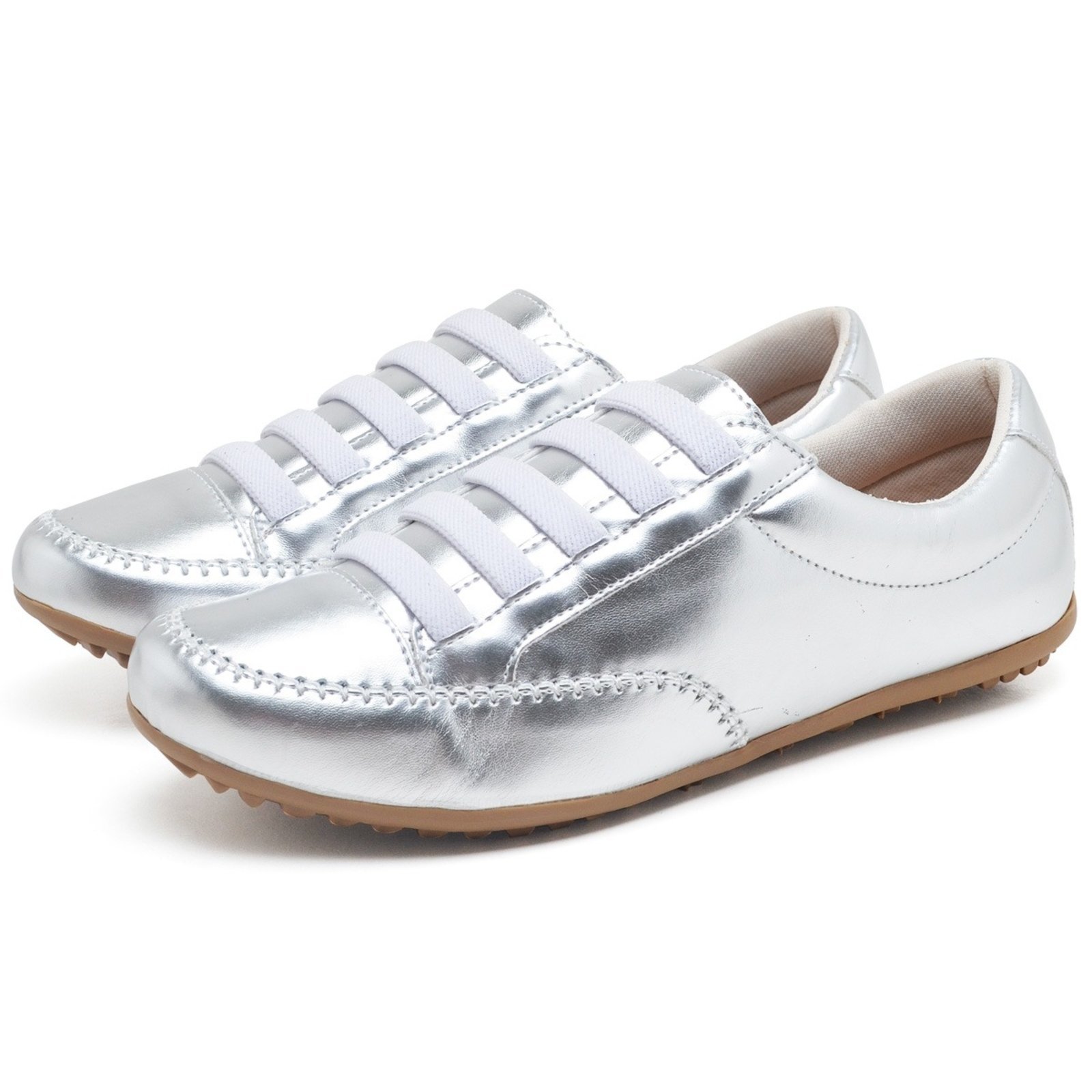 Tênis Mocatênis Giulia Capri em Couro ECO – Cod101 – PRATA METALIZADO