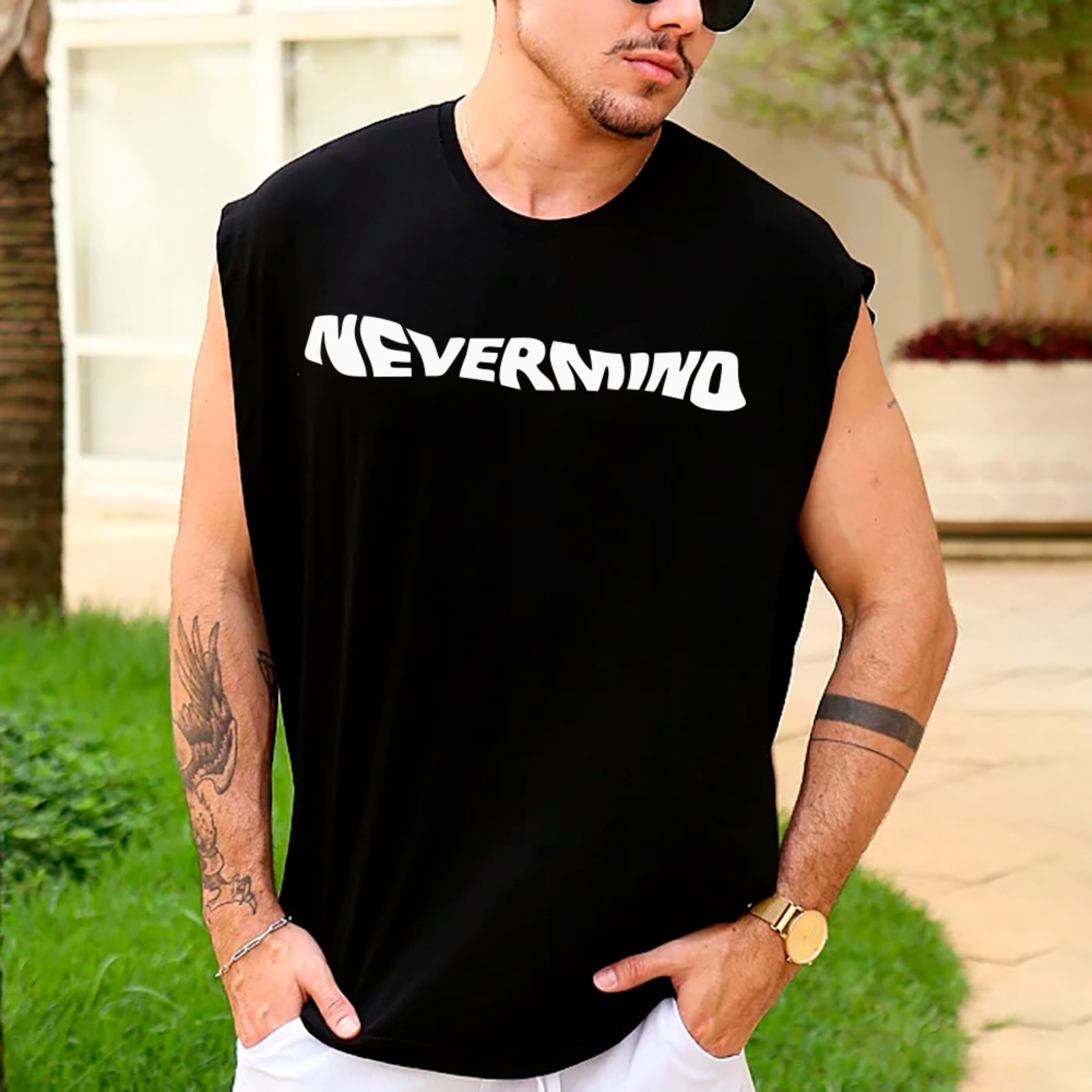 Camiseta Regata Machão Ousy Nevermind Estilo Grunge Oversized Masculina Preto