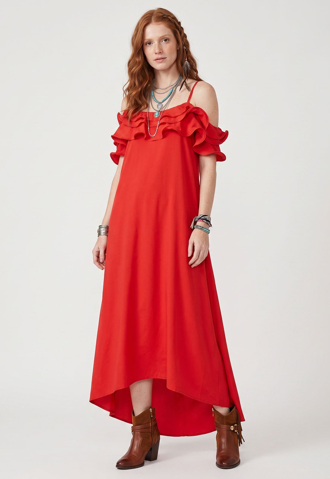 Vestido Longo Lez a Lez Alças Finas Vermelho