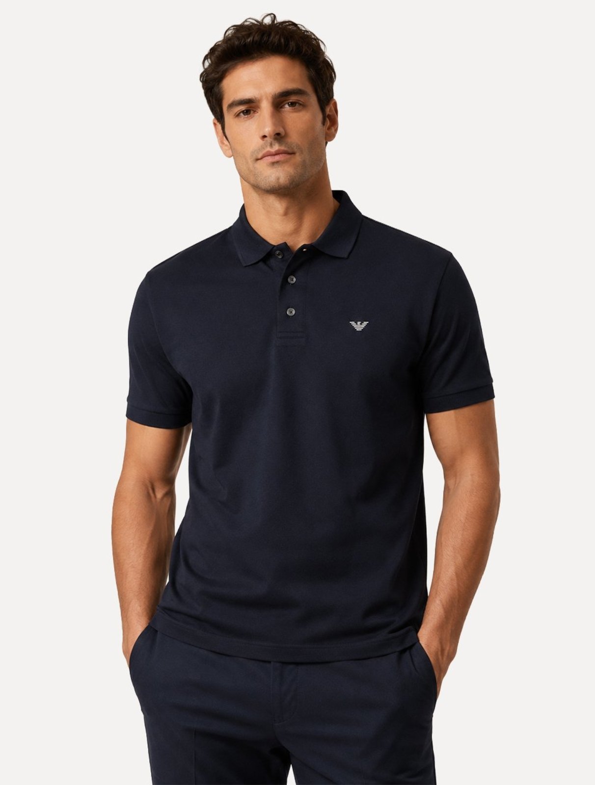 Polo Emporio Armani Masculina Piquet Essential Micro Águia Azul Marinho