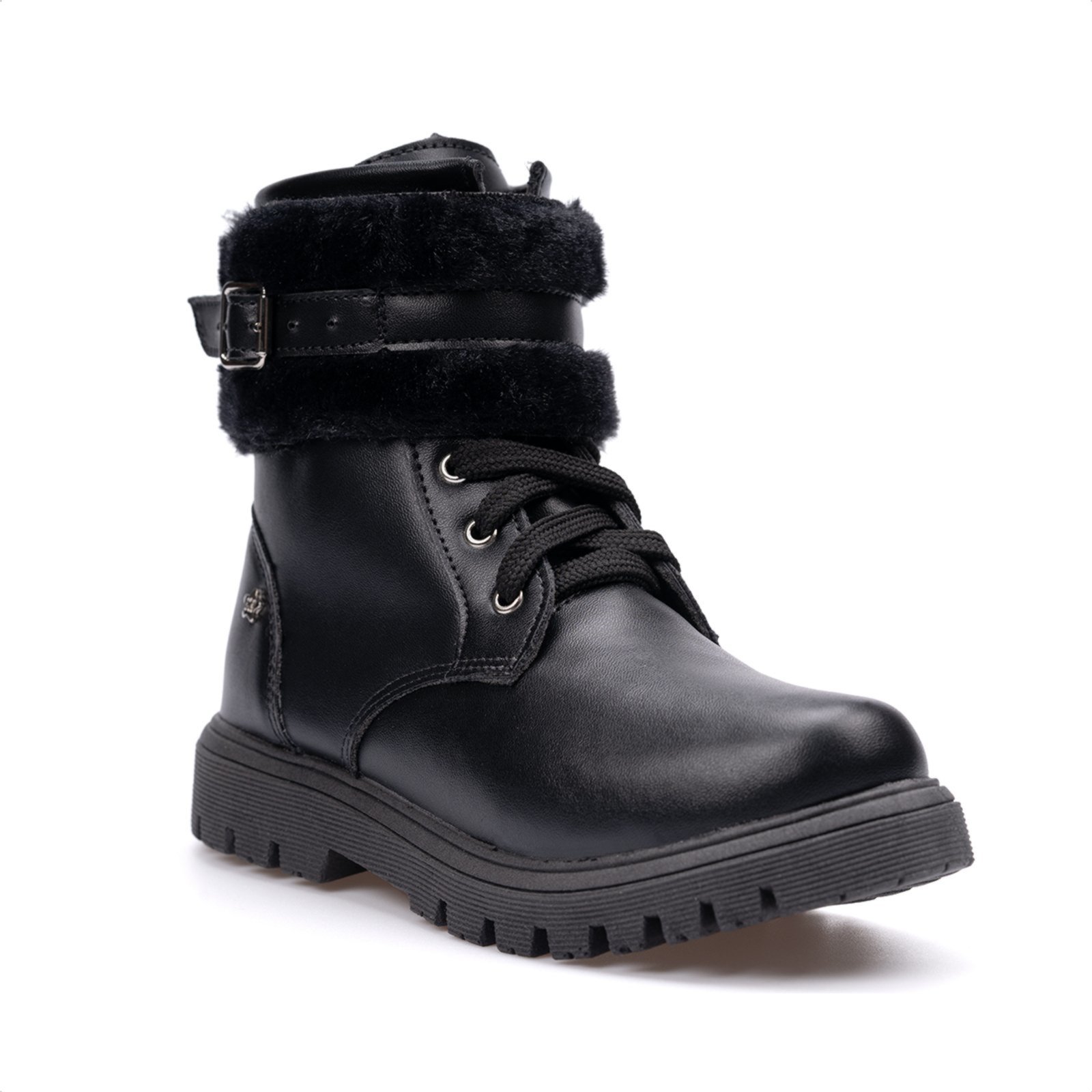 Infantil – Bota Coturno Feminino Tratorado Cano Com Fivela