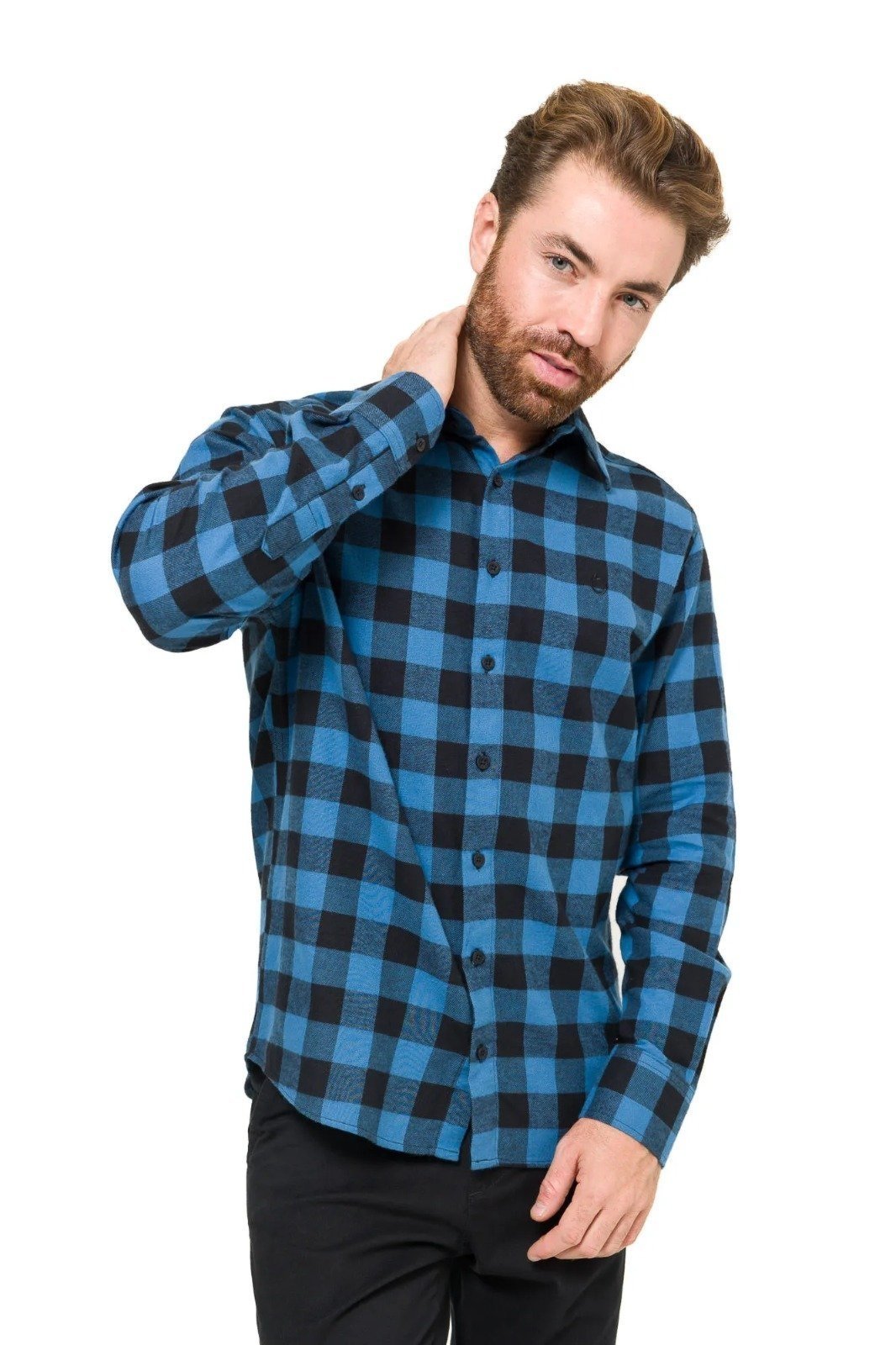 Camisa de Flanela Masculina Olimpo Clássica Xadrez Azul