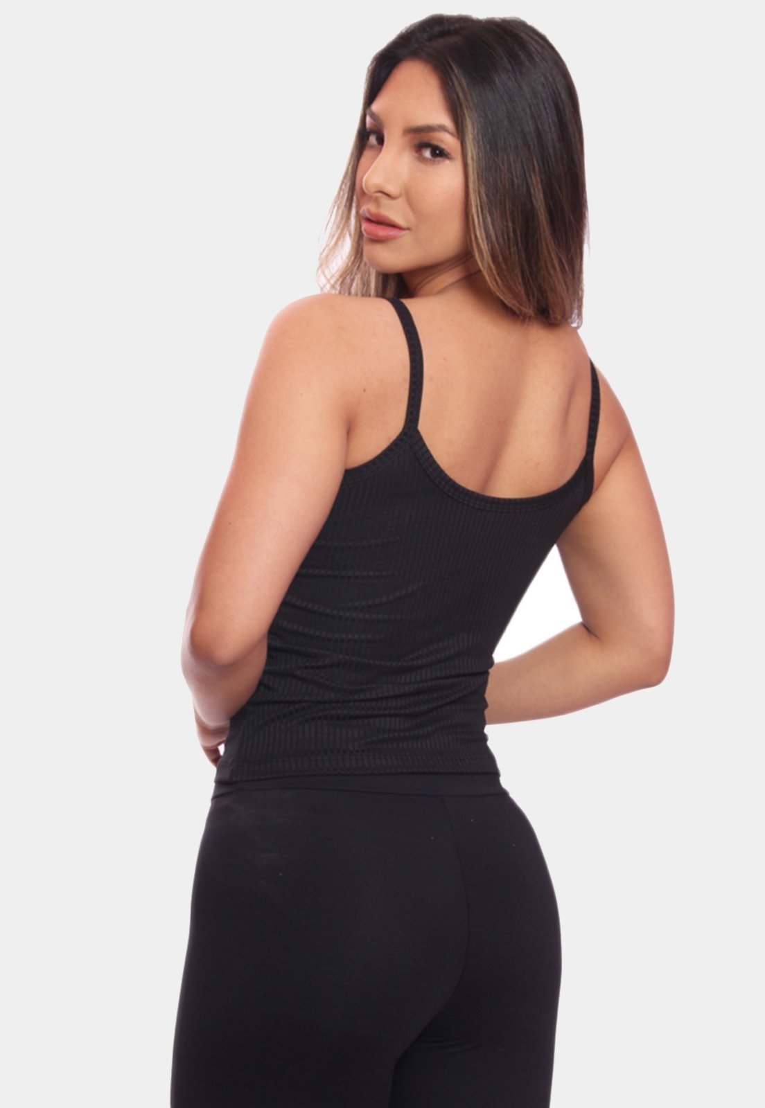 Vista 3 Regata de Alcinha Canelada Feminina Lisa Blusa Blusinha Básica Treino Academia Preta ADRIBEN preto ADRIBEN preto