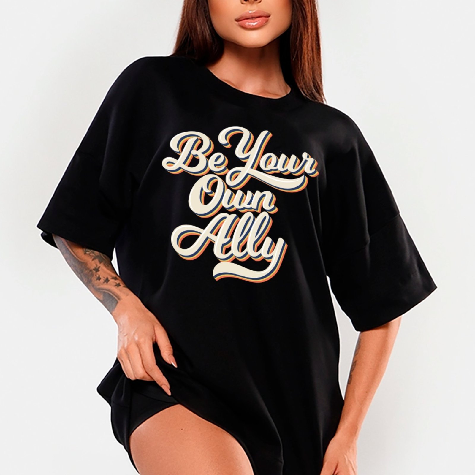 Camiseta Ousy Be Your Own Ally Oversized Feminina Preto