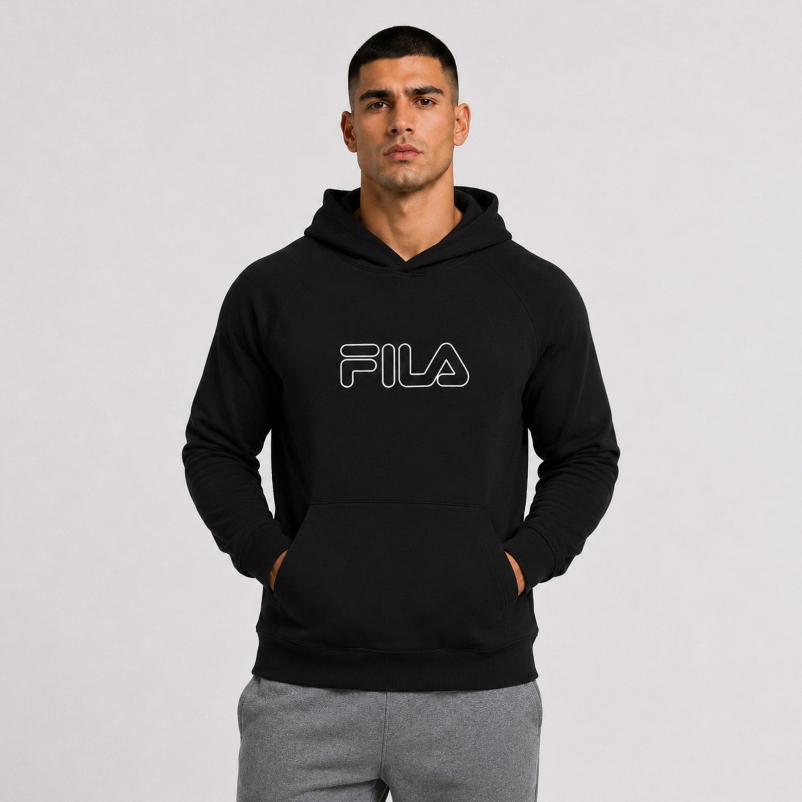 Moletom Com Capuz Fila Outline Light Preto e Branco