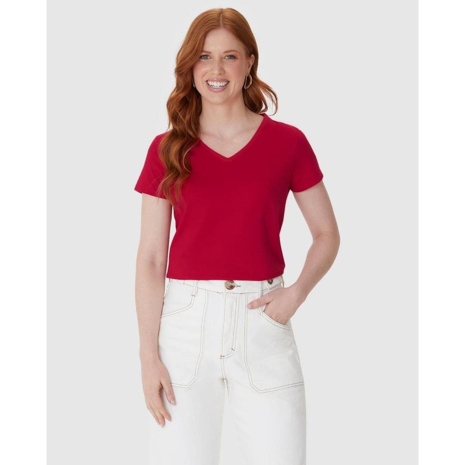 Blusa Básica Feminina Decote V Em Algodão