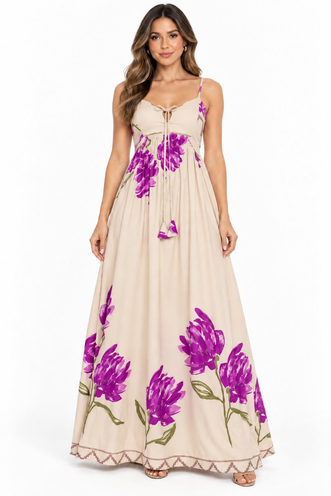 Vestido Longo D Bell Outlet Fashion Estampado Florido Lilás