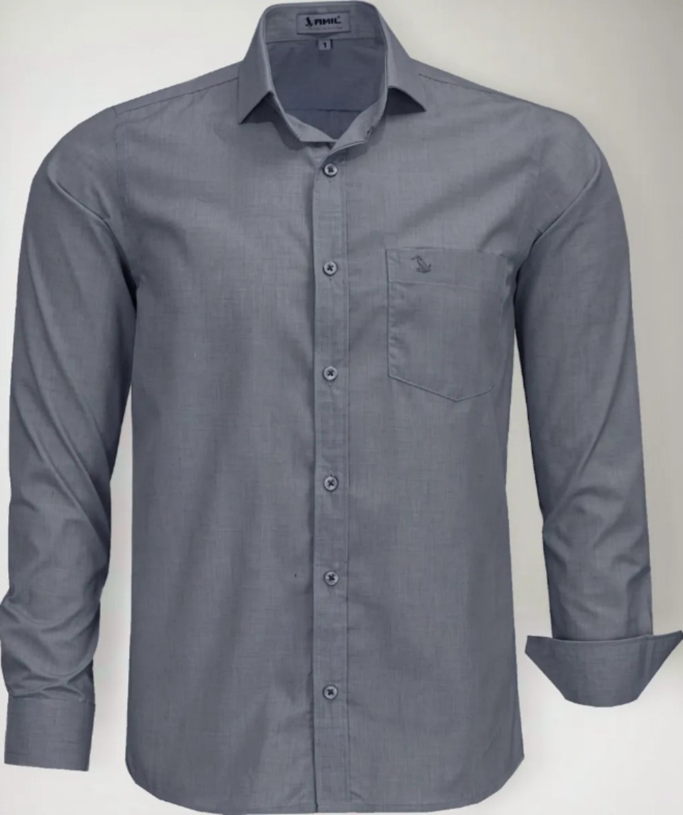 Camisa Social Amil Isildur Comfort Misto Mesclado Manga Longa C/Bolso Luxo Chumbo