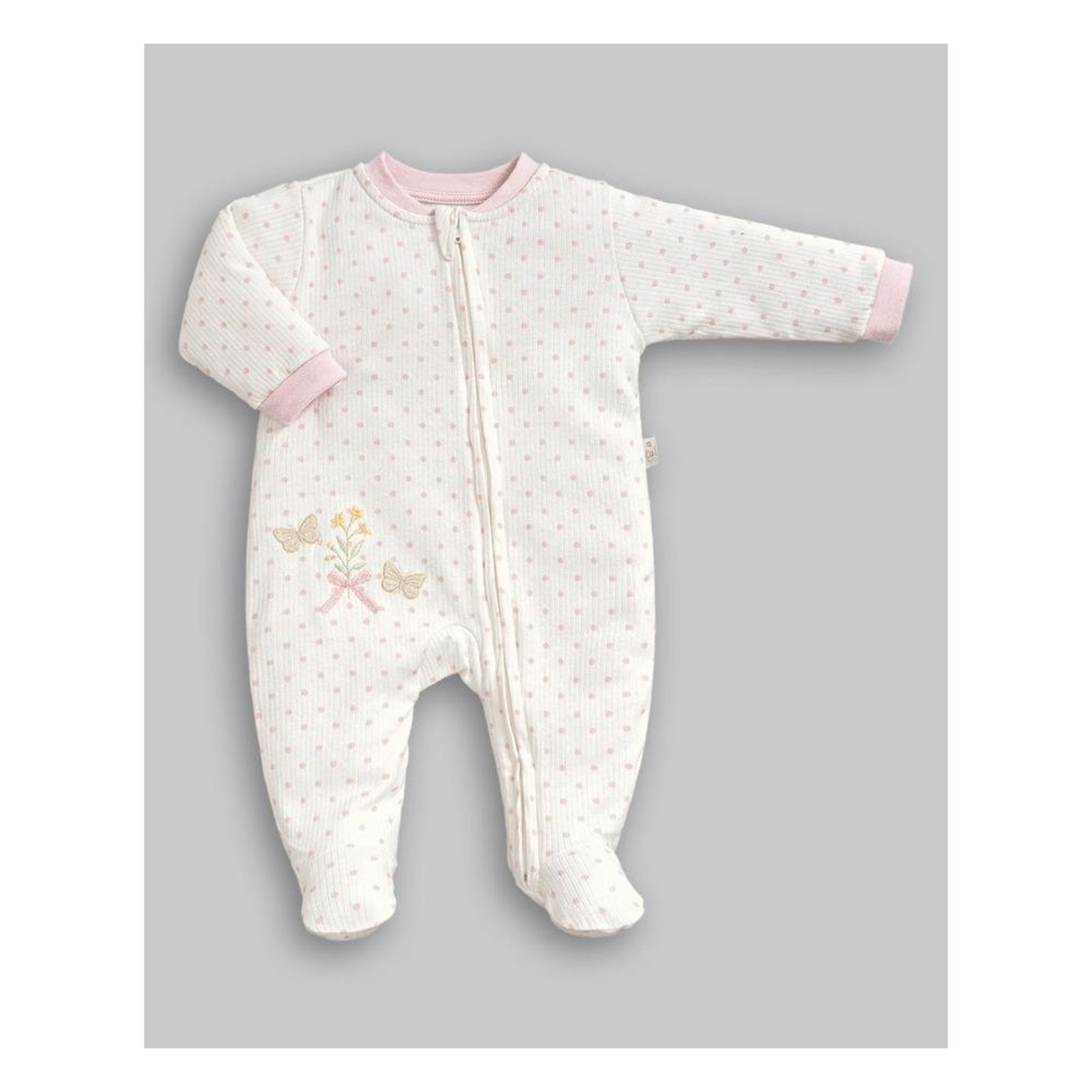 Infantil - Macacão Longo de Canelado Bordado Anjos Baby P Rosa
