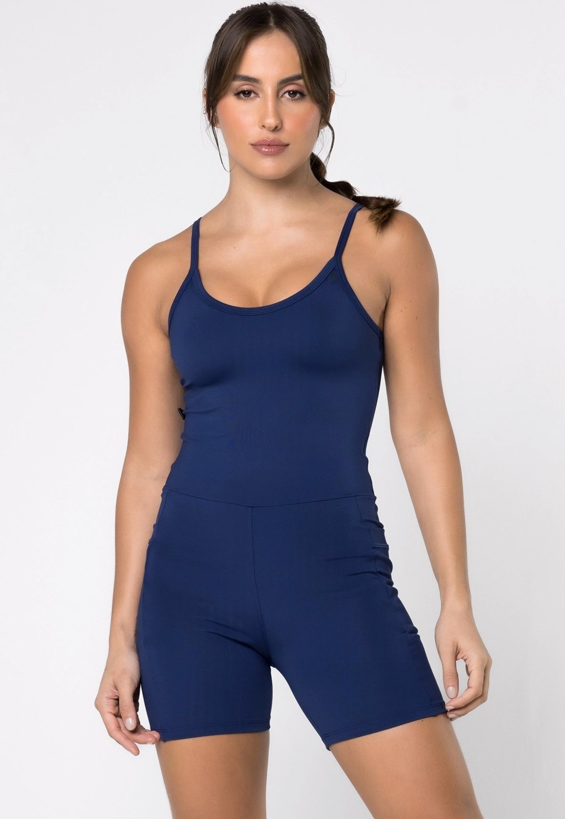 Macaquinho Fitness Alcinha Slim Blackout Zero Transparência Academia Macacão Mood Modas 048 Azul