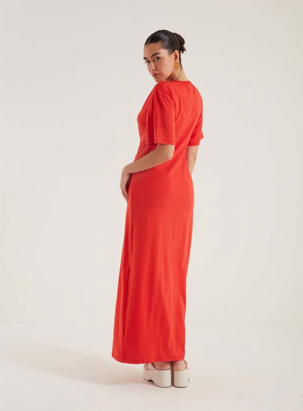 Vista 3 Vestido Comfy Longo manga Curta Triton Triton vermelho