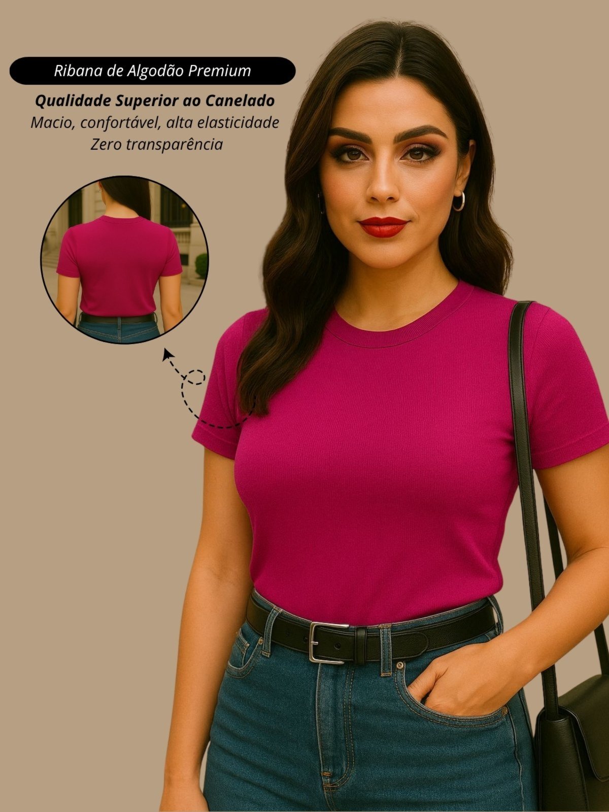 blusa feminina camiseta casual pink basica ribana canelado algodão premium