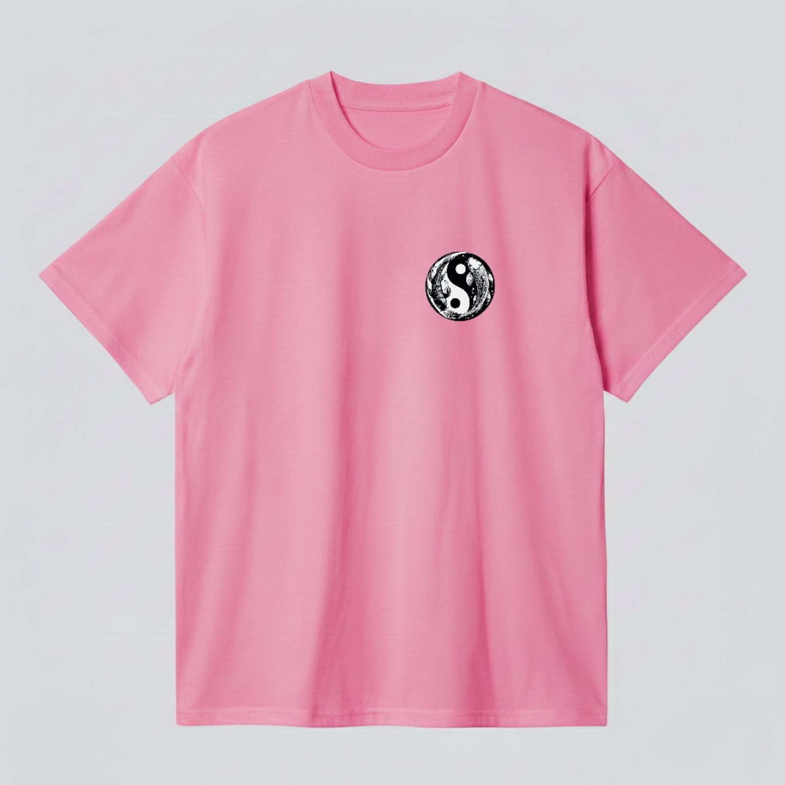 Camiseta Básica Dragões Orientais Yin Yang Unissex Rosa