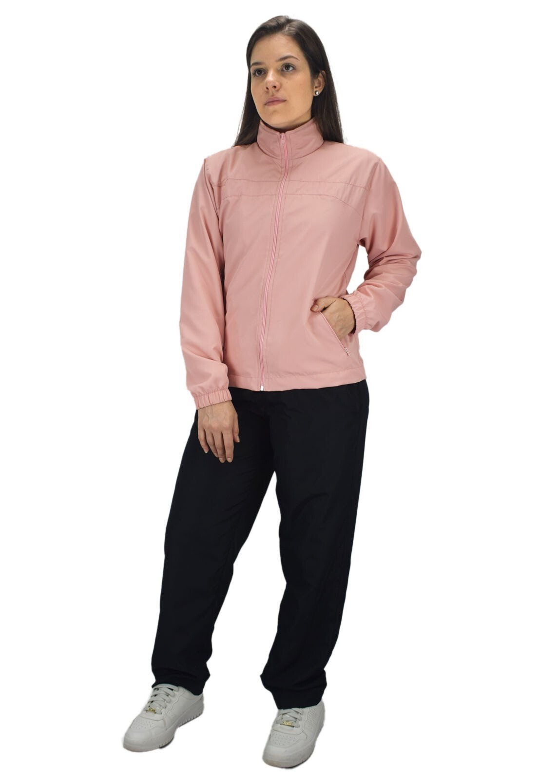 Conjunto Agasalho Feminino Tactel Microfibra Corta Vento Forrado Rosa