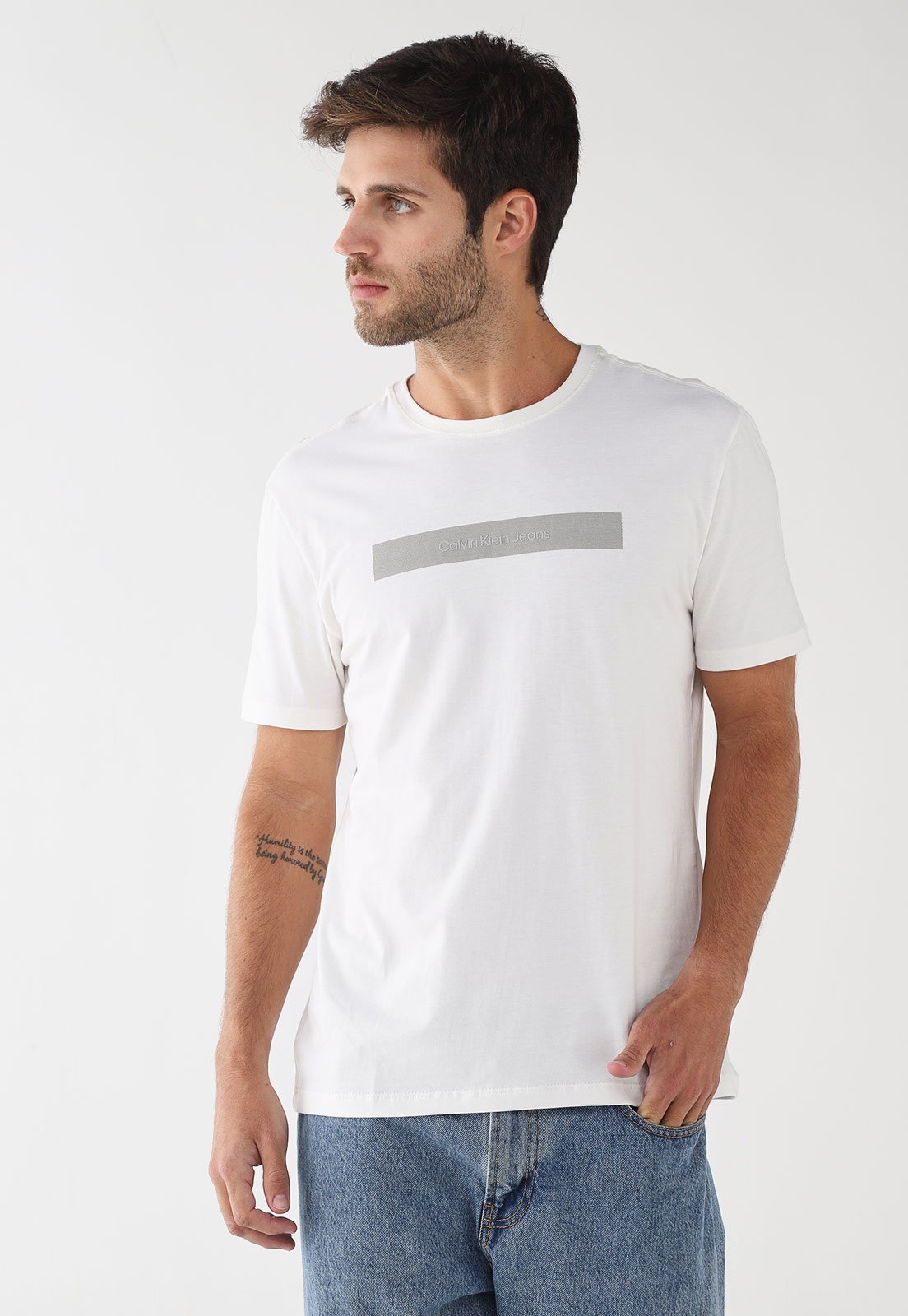 Camiseta Masculina Calvin Klein Jeans Logo Sport Branca