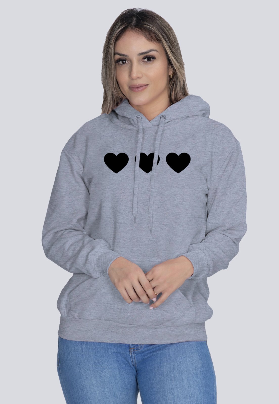 Moletom Feminino Blusa de Frio Estampado Heart Coração Cinza