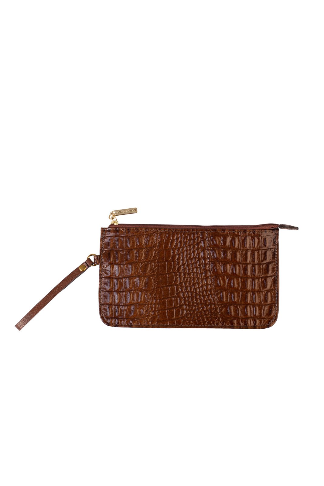 Vista 2 Necessaire de couro com alça Nitty 11,5x20,5cm - Whisky Andrea Vinci vermelho